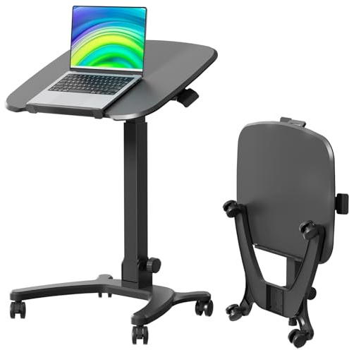 JYLH JOYSEEKER Faltbarer mobiler Stehpult, 68,6 x 53,3 cm, tragbarer Roll-Laptop-Schreibtisch mit 90° neigbarem Brett, höhenverstellbarer mobiler Schreibtisch mit Rollen, Klapptisch für Heimbüro,