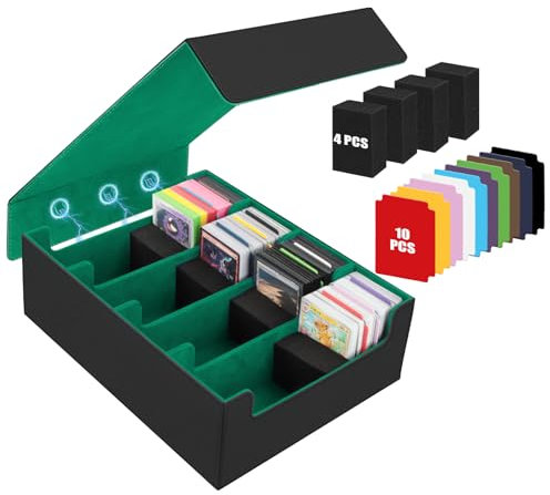 BILIPLE Deck Box per MTG,Scatole Porta Carte per 2800+ Carte,Scatole per Carte Collezionabili con 10 Divisori Colorato,Premium Magnetici PUScatole Porta Carte Collezionabili (nero verde)