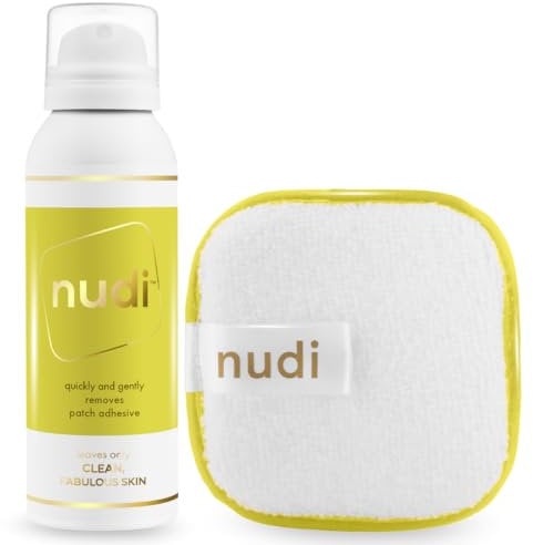 Nudi HRT Patch Adhesive Remover Spray and Nudi Pad – Effortlessly Removes Glue, Tape, Medical Adhesives, and other Sticky Substances, Leaves No Residue, 100ml