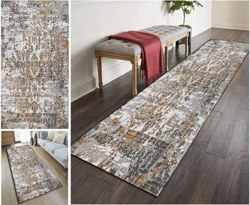 UISBOODR Teppichläufer rutschfest Meterware Waschbar Läufer Teppich Flur Schlafzimmer Korridor Küchenläufer Teppich Lang, Anpassbare Größe, Breit 40-120cm