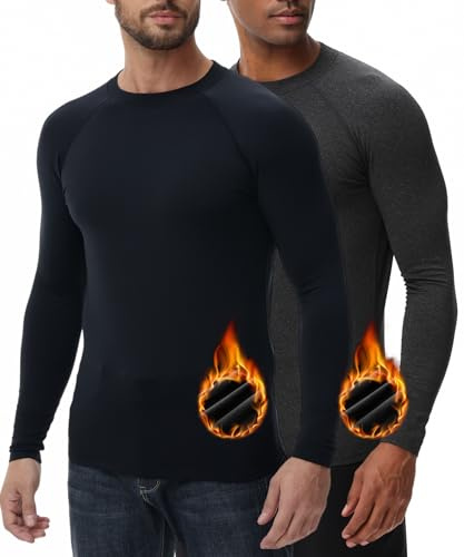 HUGE SPORTS Maillot Thermique pour Homme Hiver Sous-Vêtements Thermiques à Manches Longues Séchage Rapide Course Cyclisme, noir/gris, Large