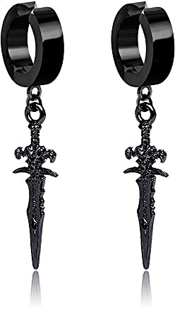Punk Schwert, baumelnde Manschetten-Ohrringe für Männer und Frauen, gefälschte Piercings, religiös, kein Piercing, Clip, hypoallergen, Edelstahl, zum Aufhängen, cooler Schmuck, Geburtstag, Bff