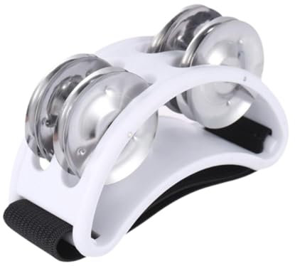 LeeQinersw Pandereta de pie 4 campanas Pandereta Zapato Panderetas Shaker Tambor de pie para ukelele, Blanco