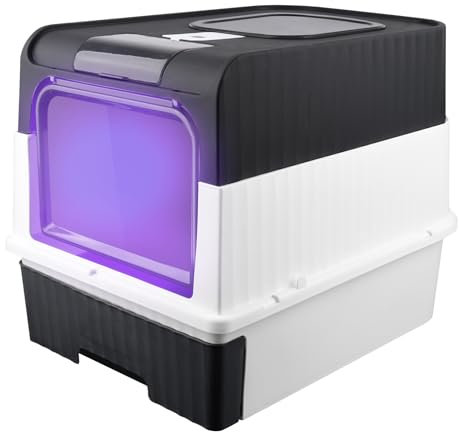 Maison de Toilette pour Chat,Bac à Litiere Chat Autonettoyante,Litière Automatique Autonettoyant pour Chats avec des Rayons ultraviolets-48 * 35 * 36 cm-Noir