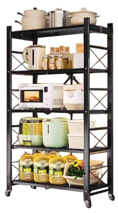 CQCCQ No Installation Required for Foldable Storage Racks,Microwave Oven and Pot Racks,Movable Trolleys,Suitable for Living Room Bathroom(70x36x162cm)