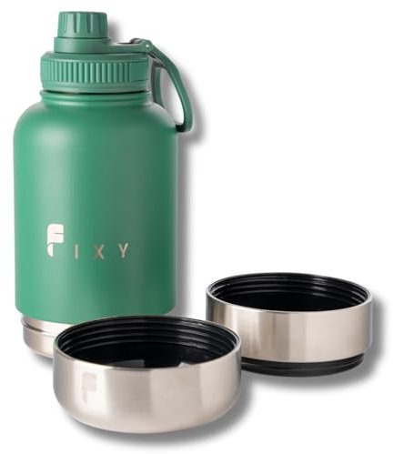 FIXYPET - Botella de Agua y Comida Portátil para Perros | Bebedero y Comedero Desmontables para Mascotas | Botella Dispensador Multiusos para Perros Libre de BPA | Color Verde
