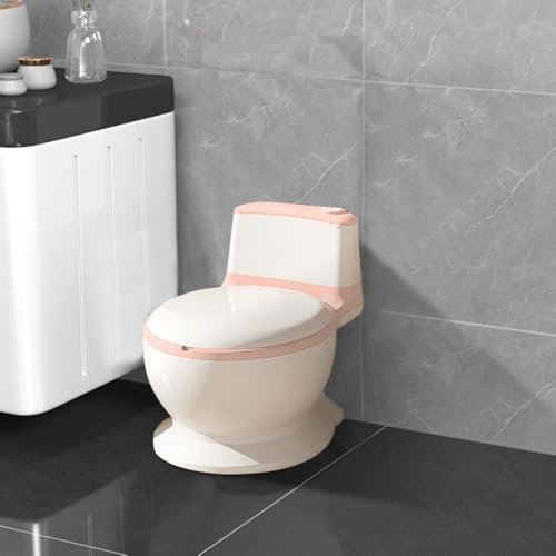 3-en-1 Potty Training Toilette WC,vrai son de chasse d'eau,design compact,musique et porte-rouleau, siège de toilette parfait pour tout-petits pour un apprentissage de la propreté (Rose)