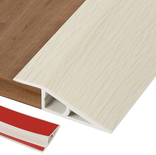 1 m Adhesive Door Threshold Ramp 5 mm-10 mm (H) PVC Transition Strips Floor Threshold Ramp, Width 5 cm, Beige Wood Grain (Two Sides Adhesive)