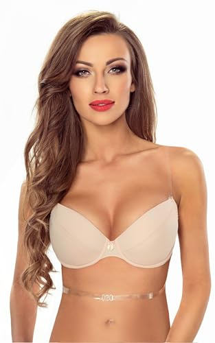 VIVISENCE Transparente BH Push-Up Durchsichtige Rückenfrei BH Mit Bügel Multiway Träger Gepolsterter Unsichtbarer Glatt Musterlos 1035