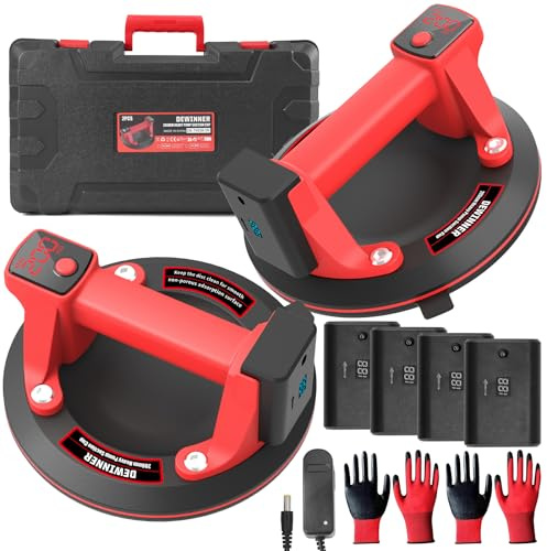 DEWINNER 8'' Ventose Per Piastrelle, 2 Professionali Ventosa Per Vetro con Schermo LCD, Portata 200 Kg, Funzione di Ricarica Automatica, 4 * 3000 Mah Batteries, Adatto Per Finestre, Vetro, Piastrelle