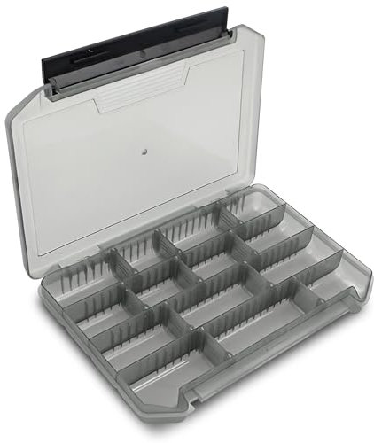 KemFish Angelbox Tacklbox Hardbaits Farbig Köderbox für Spinner Barschwobbler Blinker oder Gummifische Angelkasten für Kunstköder (Grau)