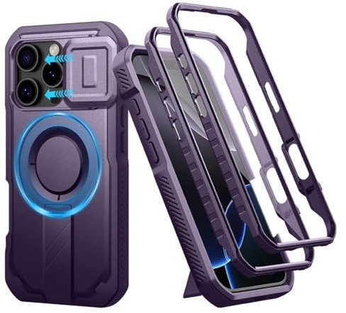 HTXONB Custodia in vera pelle per iPhone 16 Pro Max 17 Air 15 Plus 14 13 12 Promax, custodia di ricarica wireless magnetica di alta qualità, viola fantasma, per iPhone 17 Pro Max