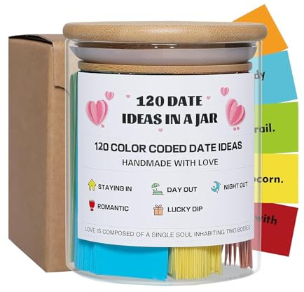 Kixolazr Date Night Ideas In A Jar | Farbcodierte Karten für Paare | Kreatives Geschenkset für Hochzeit & Brautparty mit vorgeschriebenen Vorschlägen