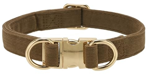 YUDOTE Hundehalsband aus weichem Cord mit 2 D-Ringen, sicher, verstellbar, für kleine energiegeladene und verspielte Haustiere, Braun