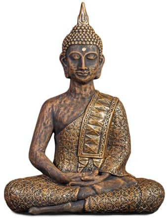 gartendekoparadies.de Thailändische Buddha Statue, Gold, 59 cm, 33 kg | Statue, Steinguss, Frostsicher, Außenbereich