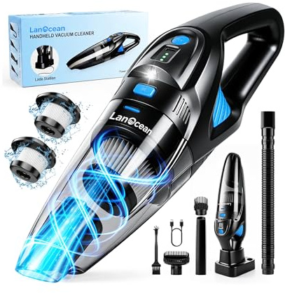 Handstaubsauger Akku mit Ladestation, 25000PA LED Handstaubsauger Auto Haus | 8000mAh 120W Nass&Trocken Handstaubsauger Kabellos,2PC Filter,45Min Laufzeit, 600ml Autostaubsauger Stark für Küche Tierhaare