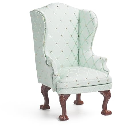 Odoria Puppenhaus Sessel Miniatur Sofa: 1/12 Maßstab Armlehnen Stuhl für Wichtel Wohnzimmer Büro Vintage Grün - Mini Ohrensessel Luxuriös Viktorianisch Möbel
