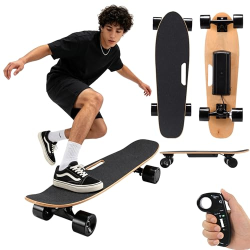 Skate Elettrico per Uso Esterno, Con Motore 350w, 4 Livelli Di Velocità, Telecomando Remoto, Autonomia Massima Di 13 Km, Velocità Fino a 22 Km/H, Costruzione in Acero a 7 Strati per Durabilità