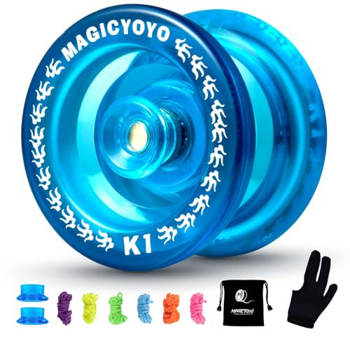 YOSTAR K1 Plus Reaktionsschnelles JoJo für Kinder Anfänger, Pro Yoyo Professionelles Kunststoff Yoyo mit Jo Jo Fall + Yo-Yo Handschuh + 12 Yoyo Schnüren (Kristallblau)