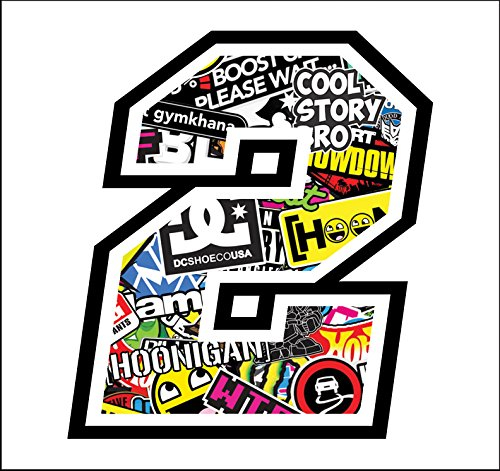 GamesMonkey® - Adesivo Numero Gara - Misura 12 cm - Vari Modelli - Cross Pista Auto Moto Stickerbomb Bandiera Motocross Stickers - Vinile Lucido HD (2, Stickerbomb)