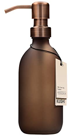 Kuishi Brown Matte Amber 300ml Glas Seifenspender mit Bronze-Edelstahlpumpe, umweltfreundlicher Recycling Glasspender, Elegantes Dekoration Werkzeug für Badezimmer und Küchentheken