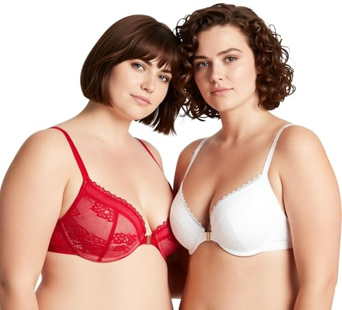 Curve Muse Soutien-Gorge Ajoute 1 Bonnet Fermeture Avant-Rouge,Blanc-125B