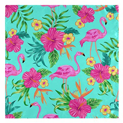 Kcldeci Lot de serviettes de table en tissu flamant rose tropical 1 pièce Motif feuilles de palmiers et fleurs