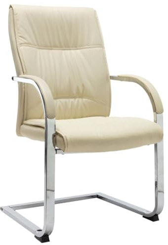 vidaXL Freischwinger Bürostuhl mit Armlehne Besucherstuhl Schwingstuhl Konferenzstuhl Schreibtischstuhl Büromöbel Sessel Creme Kunstleder