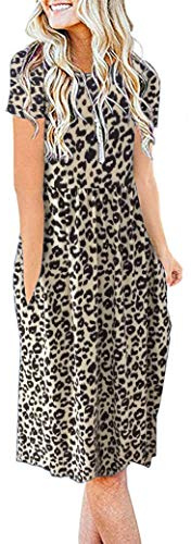 AUSELILY Damen Kleider Sommer Sommerkleider Knielang Kurzarm Empire Freizeitkleid Schicke Shirtkleider mit Taschen