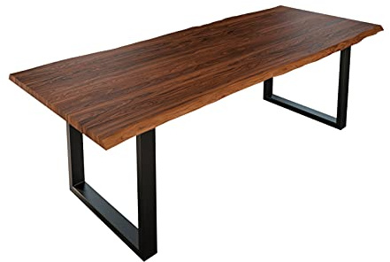 SAM Esstisch Lauren 240x100 cm Akazie Nougat Baumkante U-Gestell schwarz | Baumkantentisch massiv, Akazienholz nougatfarben, Metallgestell, Esszimmertisch