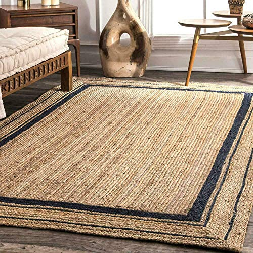 Ripaz Vogue Tapis rectangulaire en Jute Naturelle avec Lignes Noires - 60 x 120 cm
