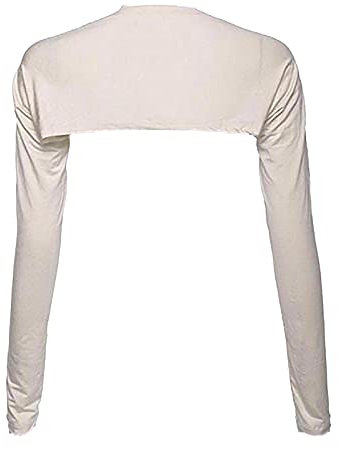 HshDUti Damen Bolero-Strickjacke, langärmelig, vorne offen, bauchfrei, mit Sonnenschutz, Armwärmer, Kühlschal, Beige