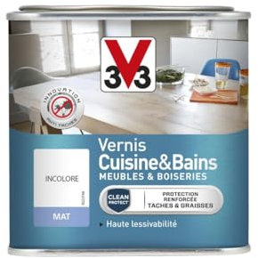 V33 Vernis intérieur cuisine & bains meubles et boiseries, Incolore mat 0,5L
