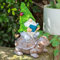 Ovewios Nain de jardin assis sur une tortue - Statues d'extérieur et sculpture avec lampes solaires, nain de jardin et figurines de tortue pour décoration de patio, cour, pelouse, porche