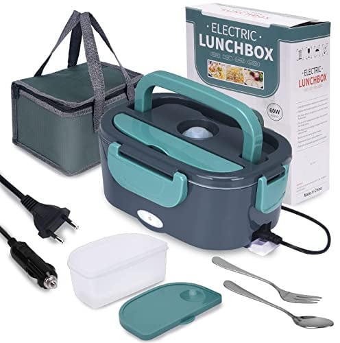 XREXS Lunch Box Chauffante, 3 en 1 Boite Chauffante Repas(12V / 24V / 220V), 1.5L Portable Gamelle Chauffante, 60W Boite a Repas Chauffante pour Voiture, Camion, Maison ou Camping