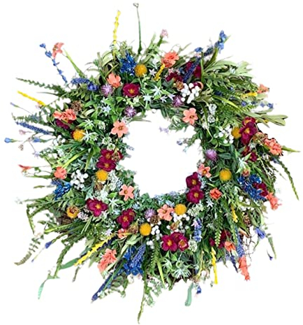 Bunter Frühlingskranz – Gemischte Blumenkränze, Wildblumengirlande, Türkränze Für Haustür Draußen, Wandfensterdekoration – 35 Cm / 40 Cm