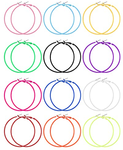 12 Paar Ohrringes Neon Creolen Ohrringe für Frauen Vintage Große Helle Creolen Leichte 80er Klassische Große Ohrringes Neon Hoop Earrings ür 80er Jahre Outfit Damen Party Vintage Kostümparty