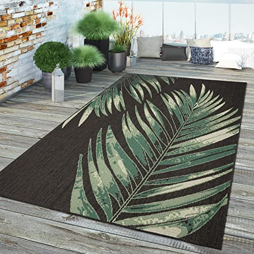 TT Home In-& Outdoor Teppich Wetterfest Balkon Küche Wohnzimmer Palmen Muster Modern, Farbe:Grün Schwarz 5, Größe:200 cm Quadrat
