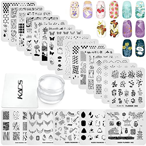 KADS Nagelstempelplatten-Set: 20 Stück Schablonen Mit Blätter, Blumen, Tier-Motive - Nagel Stamping Platte Set Mit Einem Stempel