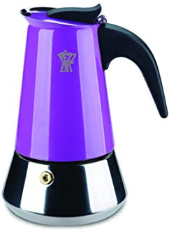 Pezzetti, Steelexpress Caffettiera 10 Tazze in Acciao Inox, Manico Ergonomico Resistente al Calore, Adatta a Tutti i Piani Cottura, Adatta ai Piani Induzione, Color Lilla