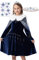 corimori Elastisches Eiskönigin Kostüm Kleid für Elsa Fans | mit Tattoos & Diadem | Prinzessinenkleid für Fasching | dunkel-blau, Größe 104/110