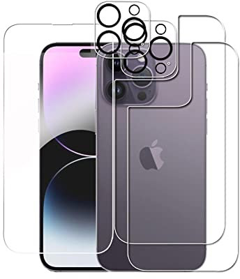 Wookfiss Protector de Pantalla para iphone 14 Pro Max Alta Definicion 9H Dureza Anti-caída/Anti-rasguños Protector de Pantalla Trasera de Vidrio (2)+Cristal Templado (1)+Cámara Protector(2)