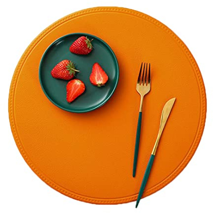 Rund Tischsets,Abwaschbar Platzsets Lederoptik Tischmatten Platzdeckchen für Hause Küche Restaurant Hotel, 4er Set (Orange)