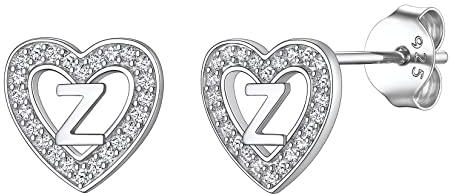 Suplight Ohrringe Buchstabe Z Damen Herz Ohrstecker Silber 925 Medizinische Ohrringe Kinder weißgold Kristall Nickel frei Ohrschmuck für Valentinstag Geburtstag