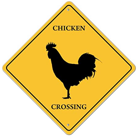 Metall-Blechschild Huhn Xing Huhn Kreuzung Warnschild Vorsicht vor Huhn Crossing Zone Wetterbeständig Straßenschild Neuheit Aluminium Tierschild für Männerhöhle Bauernhof Dekor 25,4 cm