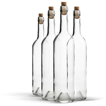 WYSKONT Bouteille 750ml Bordeaux 24 pièces avec bouchon - Bouteilles de vin vide pour brasserie à la maison - Boîte de rangement pour boissons - Décoration de service - En verre transparent
