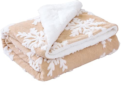 JOTOM Kuscheldecke Wohndecke 130 x 160 cm Flauschige Decke Weiche Sofadecke Sofaüberwurf oder Wohnzimmerdecke (Schneeflocke Khaki)