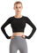 Hanyomo Women Fitness Seamless Long Sleeve Crop Workout Yoga Tops Gym Running Thumb Hole Shirts Black L