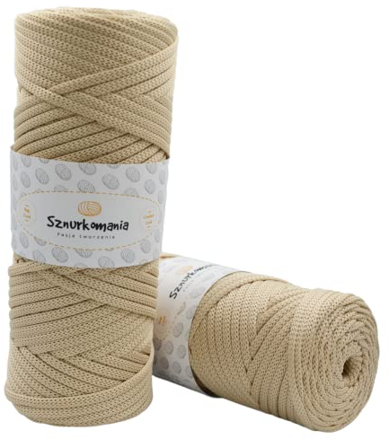 Sznurkomania, Polyesterkordel 5mm 100m, Viele Farbe, Flache Polyesterkordel, Häkelkordel, 5mm Makrameekordel, Makrameegarn, Polyestergarn, glänzende Kordel, (Beige)