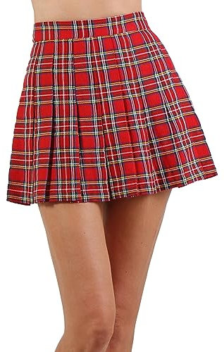 MISS NOIR 20652 Jupe plissée sexy avec fermeture éclair pour femme, Rouge (20652-tt), XL